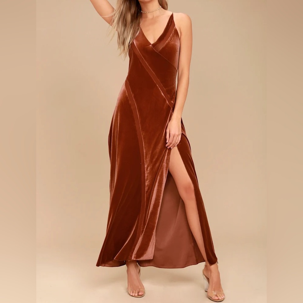 Intimately Free People Rust Orange Spliced Velvet Maxi Dress Small NEW W/ FLAWS